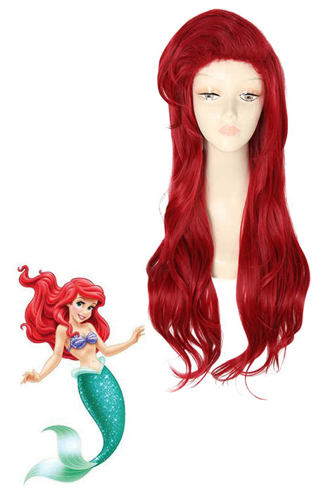 70cm Dark Red Anime The Little Mermaid Ariel Long Straight Cosplay Wig ...